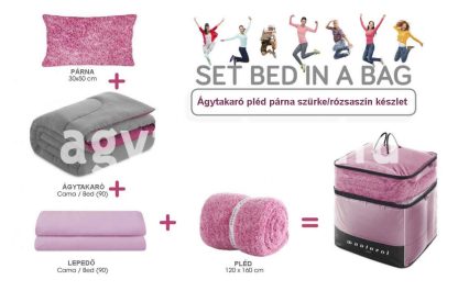 Ágytakaró pléd párna szürke/rózsaszín készlet tartalma